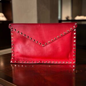 Valentino Red Studded Envelope Clutch - Women Bags